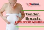 What changes cause tender breasts in premenstrual symptoms?