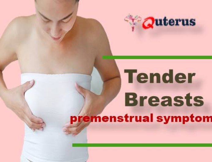 What changes cause tender breasts in premenstrual symptoms?
